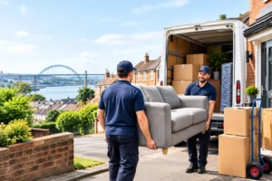 Removals in Hebburn with movers loading a sofa into a moving van