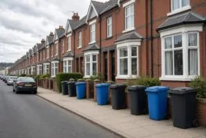 South Tyneside household bins ready for collection outside a British home